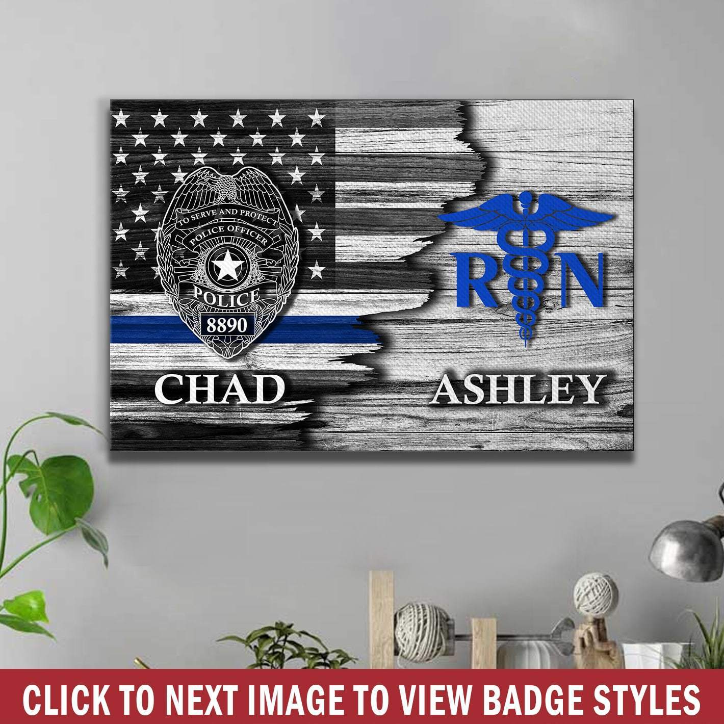 Canvas Prints 12" x 8" Personalized Canvas - Half Flag - Police x Register Nurse