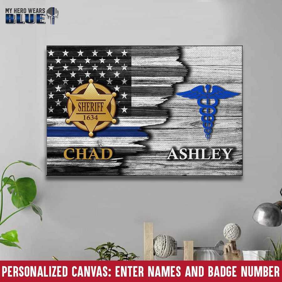 Canvas Prints 12" x 8" Personalized Canvas - Half Flag - Sheriff x Nurse
