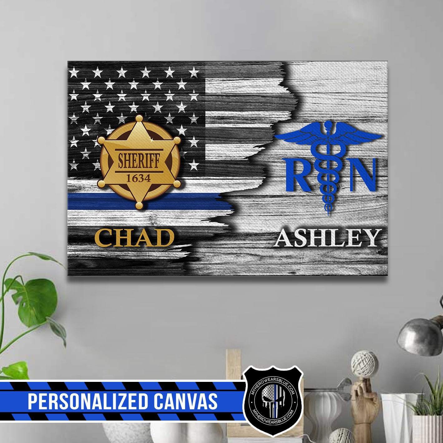 Canvas Prints 12" x 8" Personalized Canvas - Half Flag - Sheriff x Registered Nurse