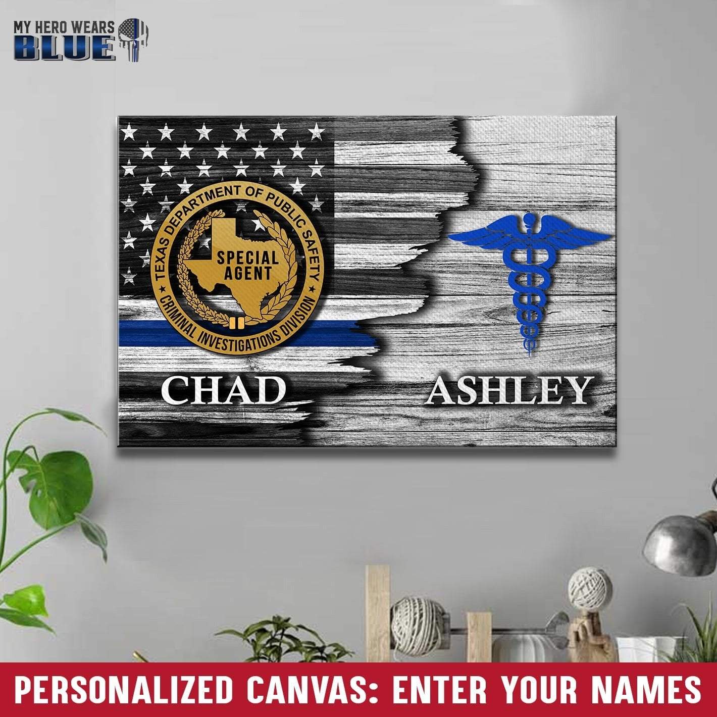 Canvas Prints 12" x 8" Personalized Canvas - Half Flag - Special Agent x Nurse