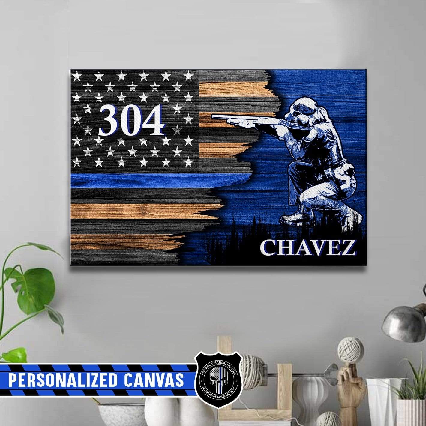 Canvas Prints 24" x 16" - BEST SELLER Personalized Canvas - Half Flag - Strong Female Police