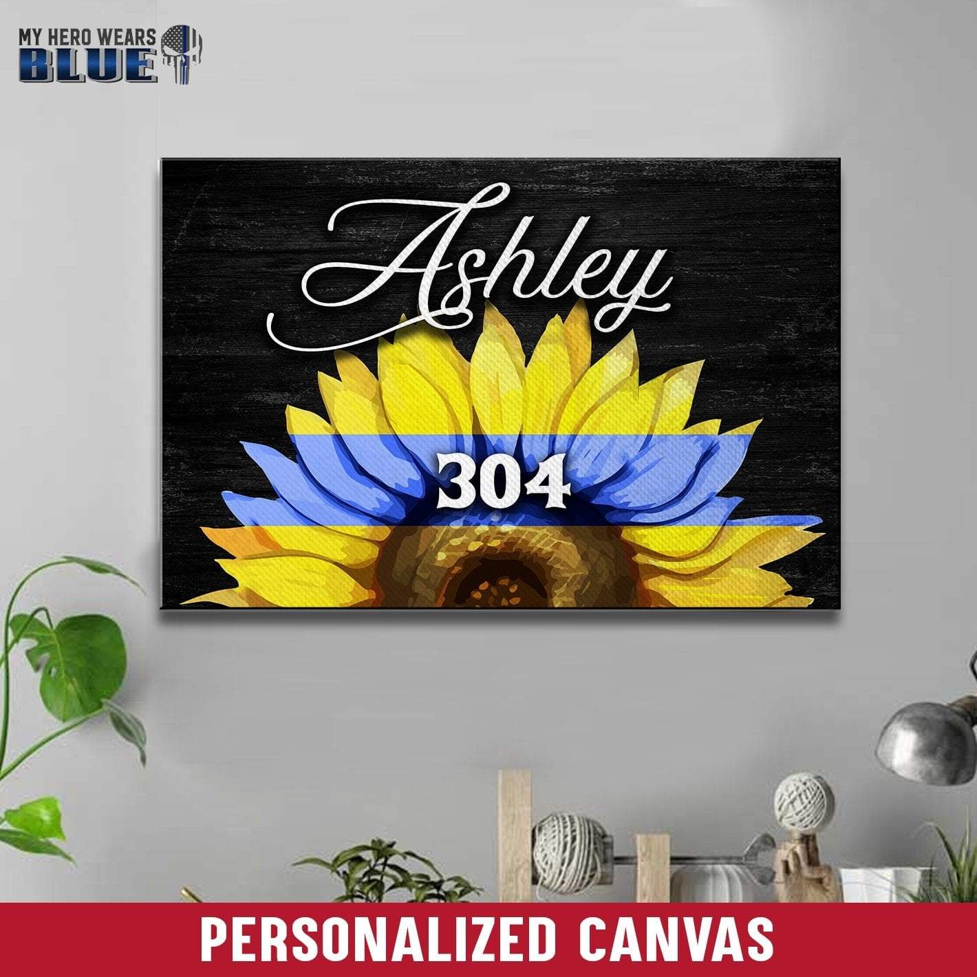 Canvas Prints 12" x 8" Personalized Canvas - Half Sunflower - Police Name