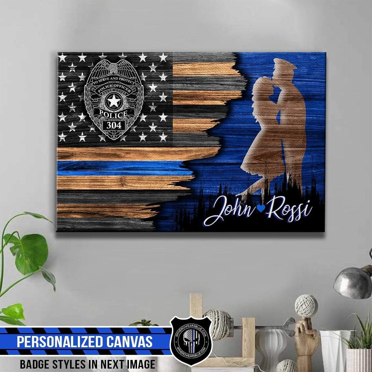 Canvas Prints 12" x 8" Personalized Canvas - Half Thin Blue Line - Blue Line Couple