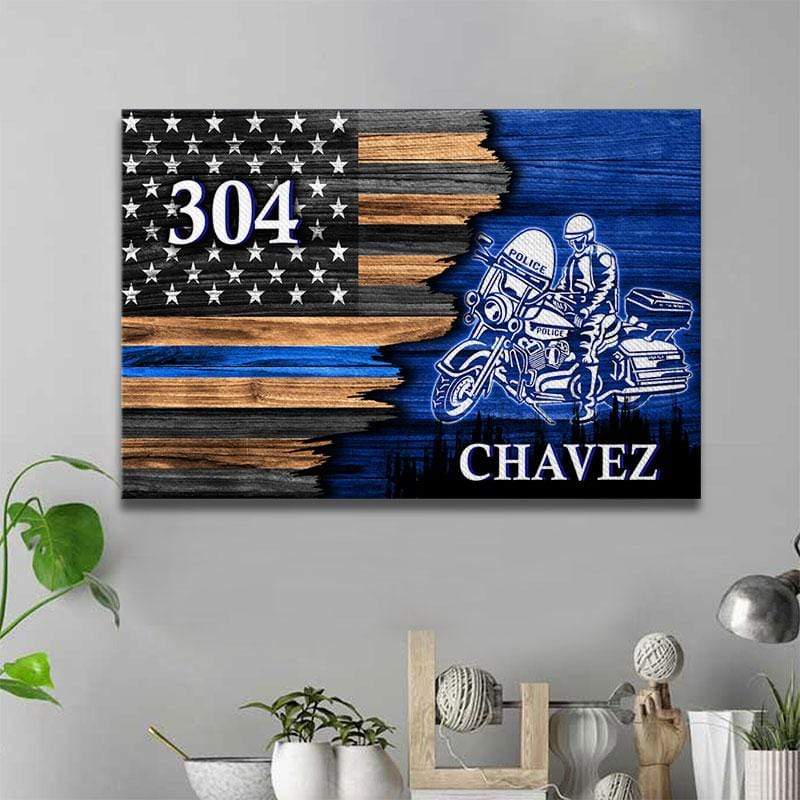 Half Thin Blue Line Flag Motorcycle Officer Thin Blue Line Canvas Print