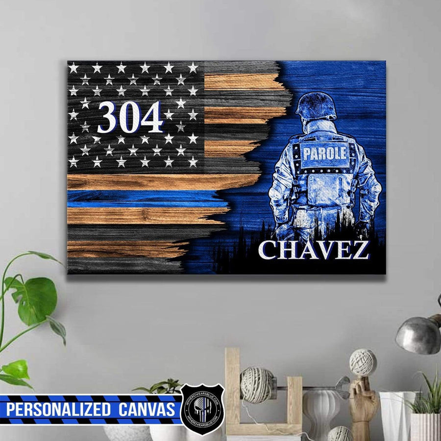 Canvas Prints 24" x 16" - BEST SELLER Personalized Canvas - Half Thin Blue Line Flag - Parole Suit