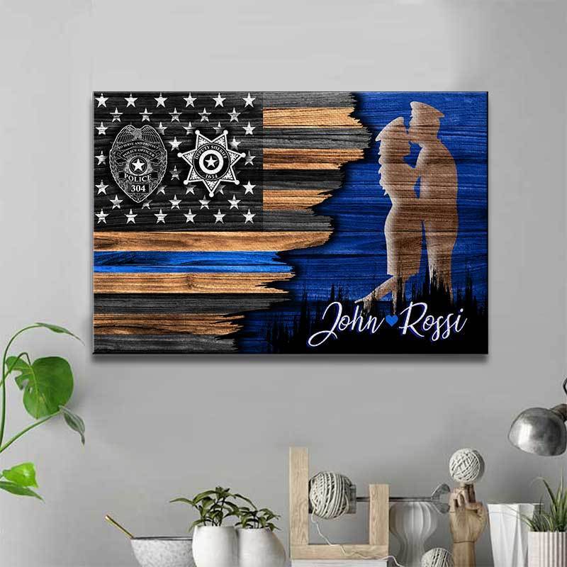 Half Thin Blue Line Flag - Police Officer Couple Thin Blue Line Canvas Print