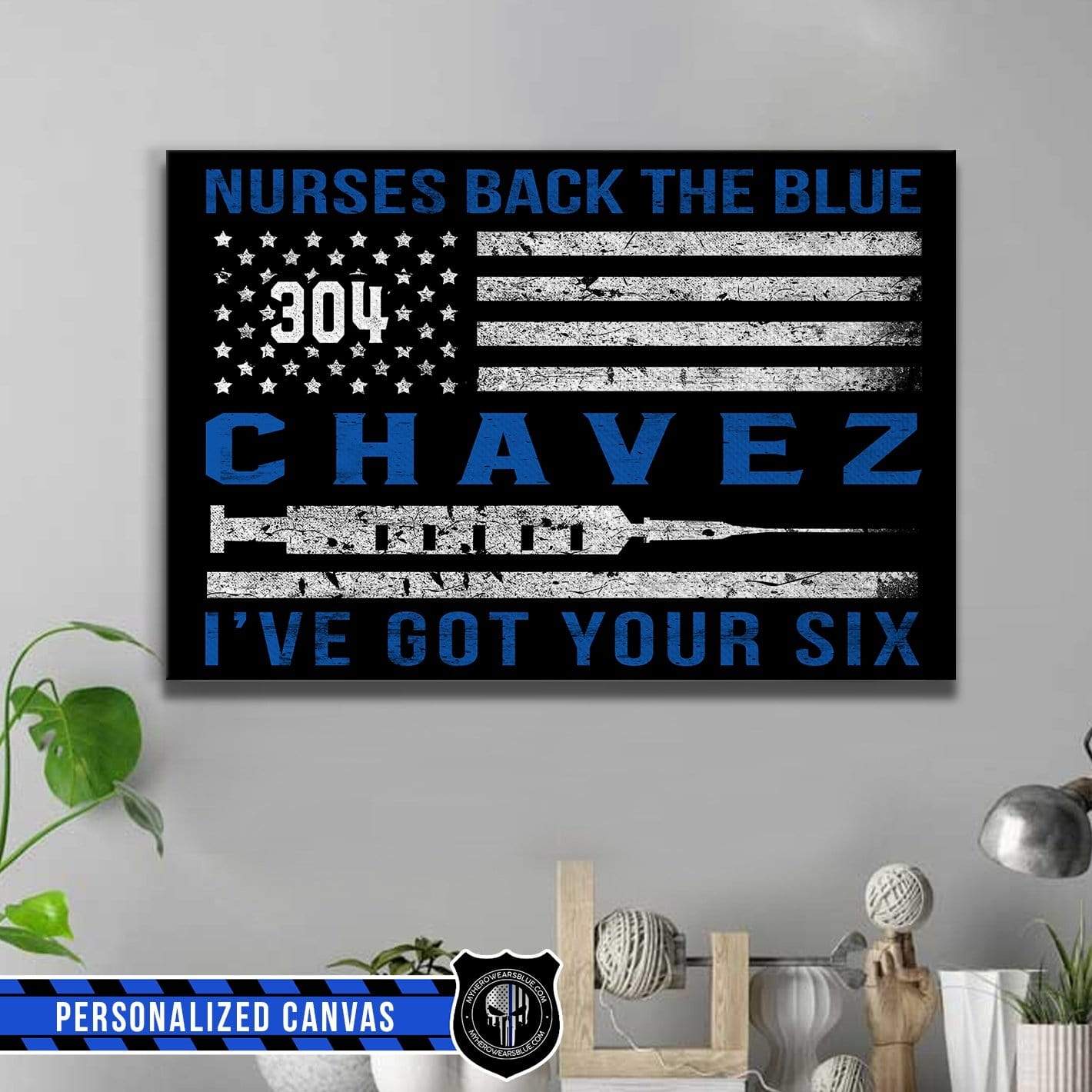 Canvas Prints 24" x 16" - BEST SELLER Personalized Canvas - Nurse - Back The Blue - Nurse Flag - Horizontal Flag