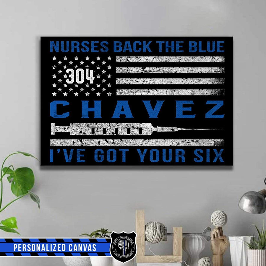 Canvas Prints 24" x 16" - BEST SELLER Personalized Canvas - Nurse - Back The Blue - Nurse Flag - Horizontal Flag