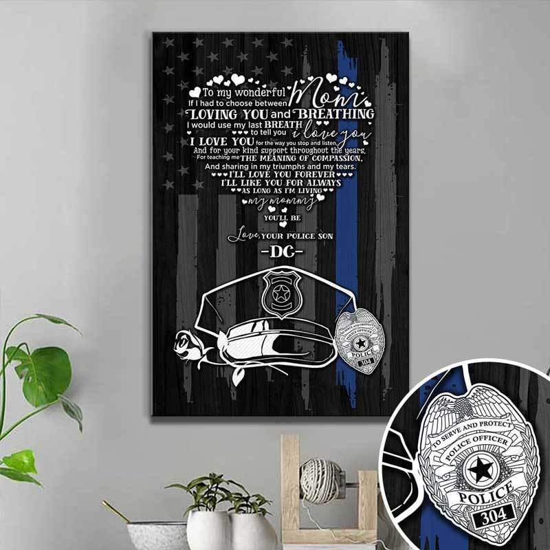 Police Son - To my wonderful mom Personalized Police Canvas Print