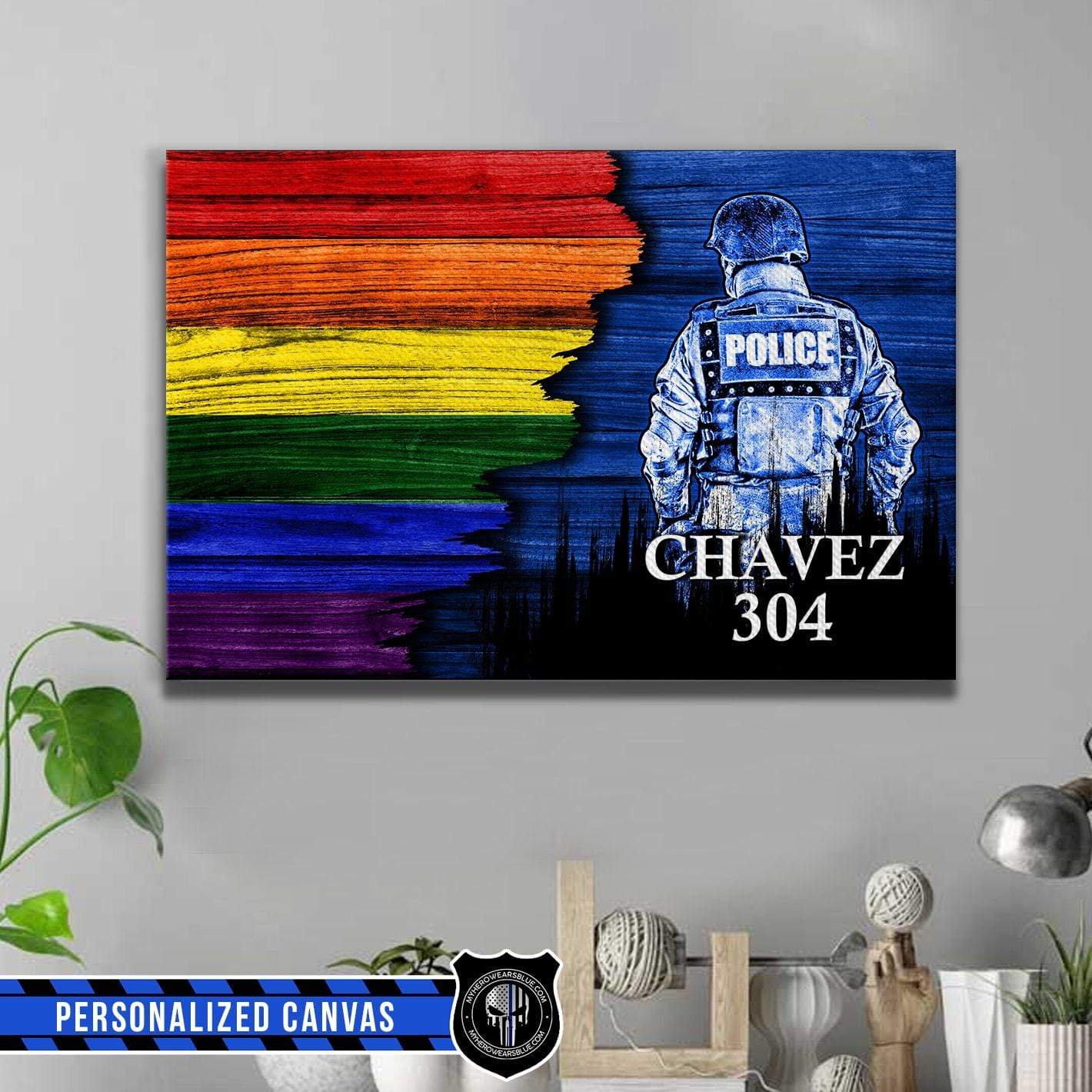Canvas Prints 24" x 16" - BEST SELLER Personalized Canvas - Pride Month - Half Flag - Police Suit