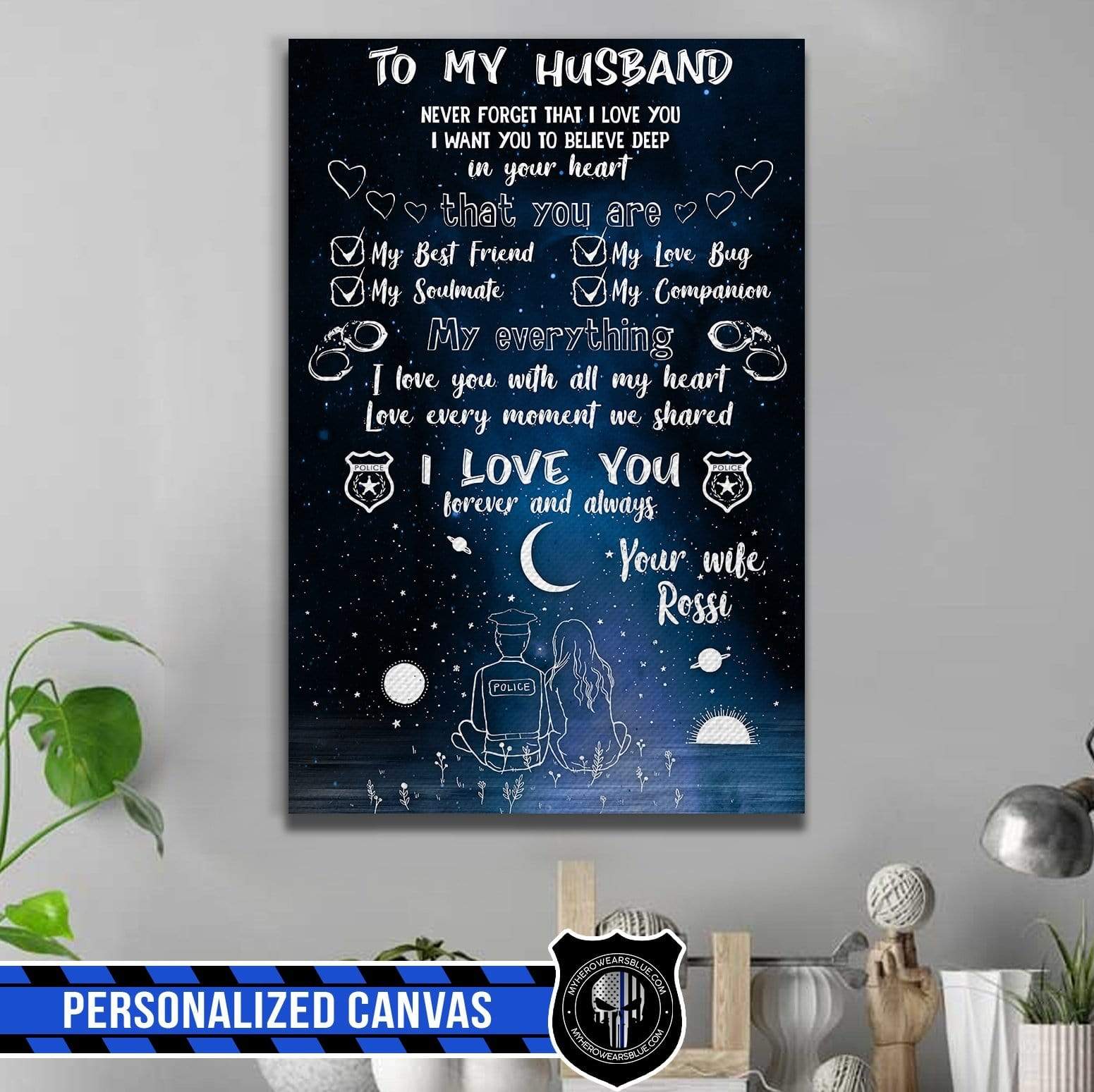 Canvas Prints 16" x 24" - BEST SELLER Personalized Canvas - Quarter Moon - To My Husband - Police