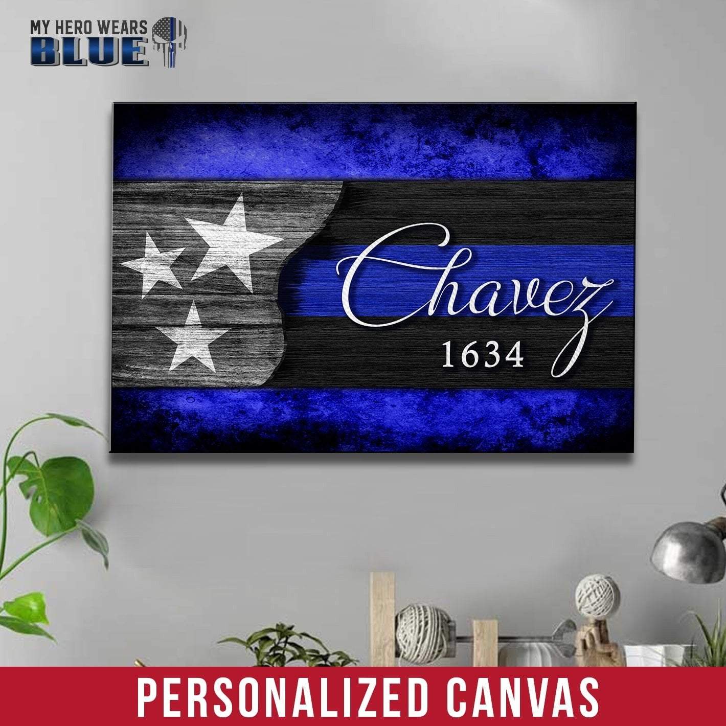 Canvas Prints Personalized Canvas - Stars and Thin Blue Line
