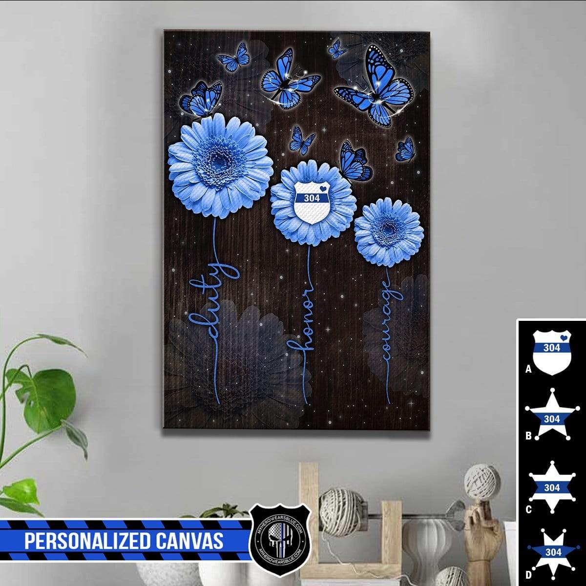 Canvas Prints 16" x 24" - BEST SELLER Personalized Canvas-TBL- Blue Daisy Duty Honor Courage Canvas