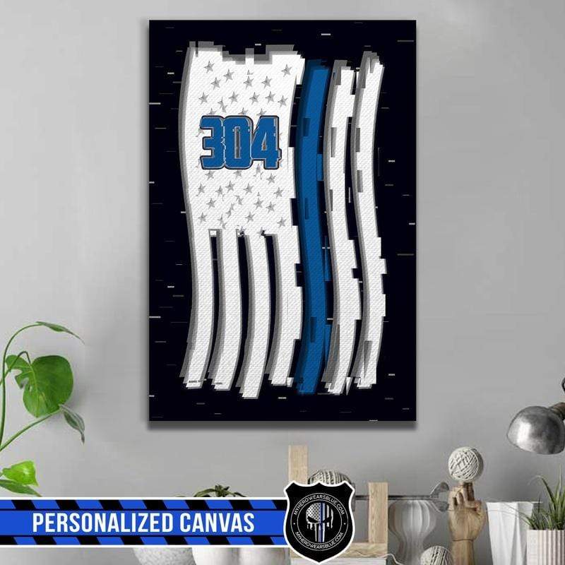 Thin Blue Line - Glitch Flag Canvas Print