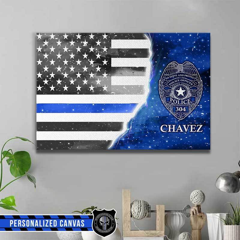 Thin Blue Line - Half Flag Galaxy Canvas Print