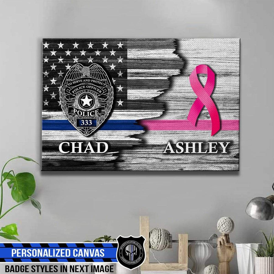 Canvas Prints 24" x 16" - BEST SELLER Personalized Canvas - TBL - Half Flag Support Breast Cancer