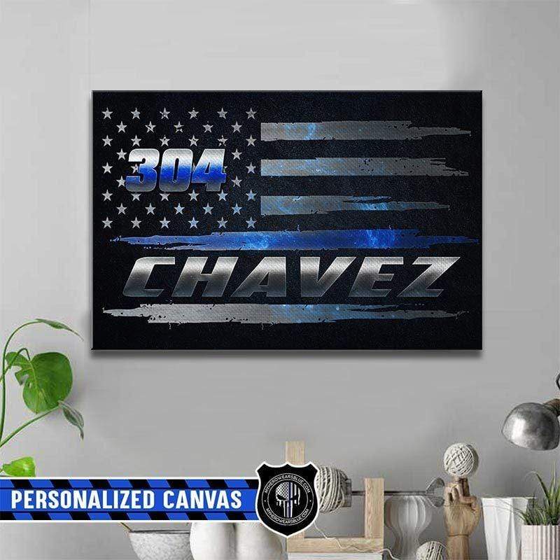 Canvas Prints 24" x 16" - BEST SELLER Personalized Canvas - TBL - Name And Badge Number Flag