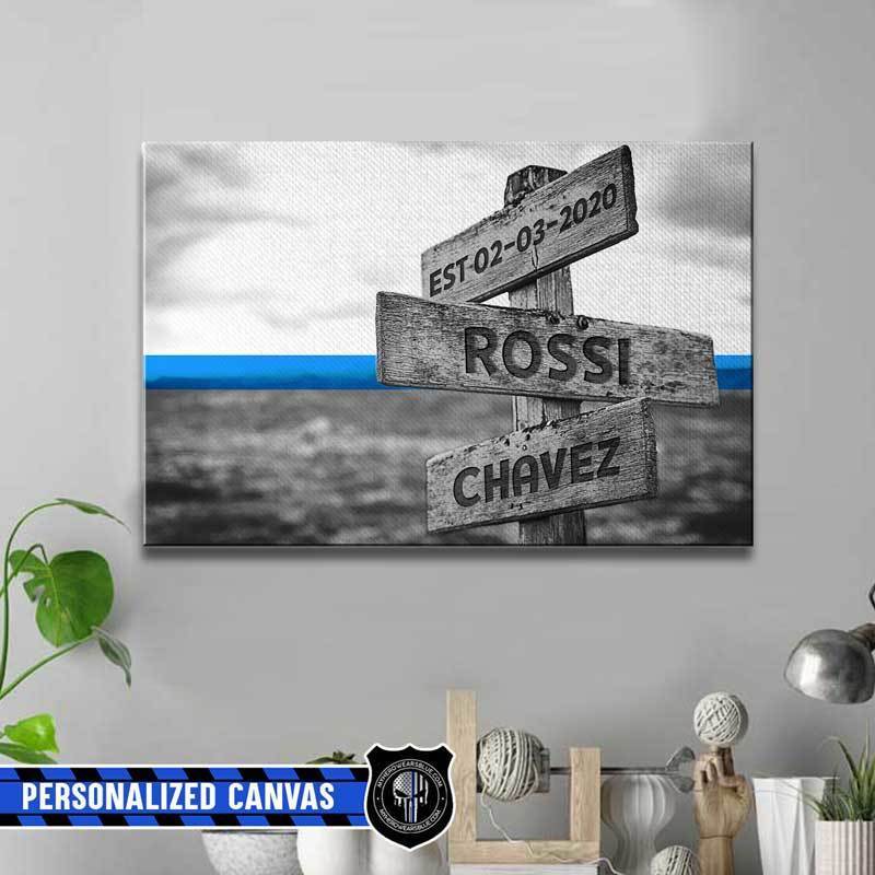 Police Couple Direction Sign Thin Blue Line Canvas Print