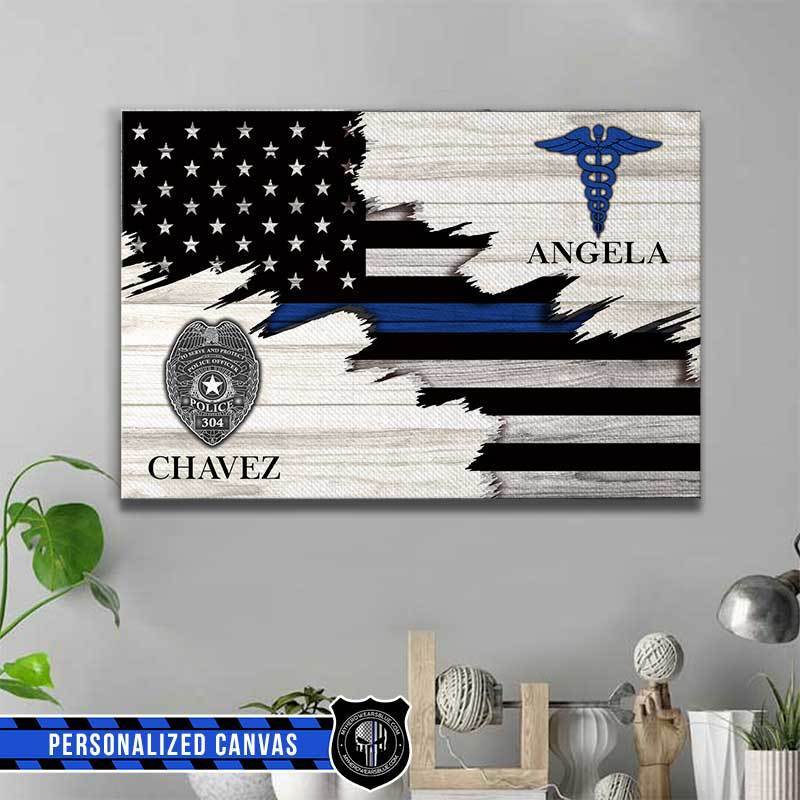 Canvas Prints 24" x 16" - BEST SELLER Personalized Canvas - TBL x Nurse - Half Flag Police And Nurse