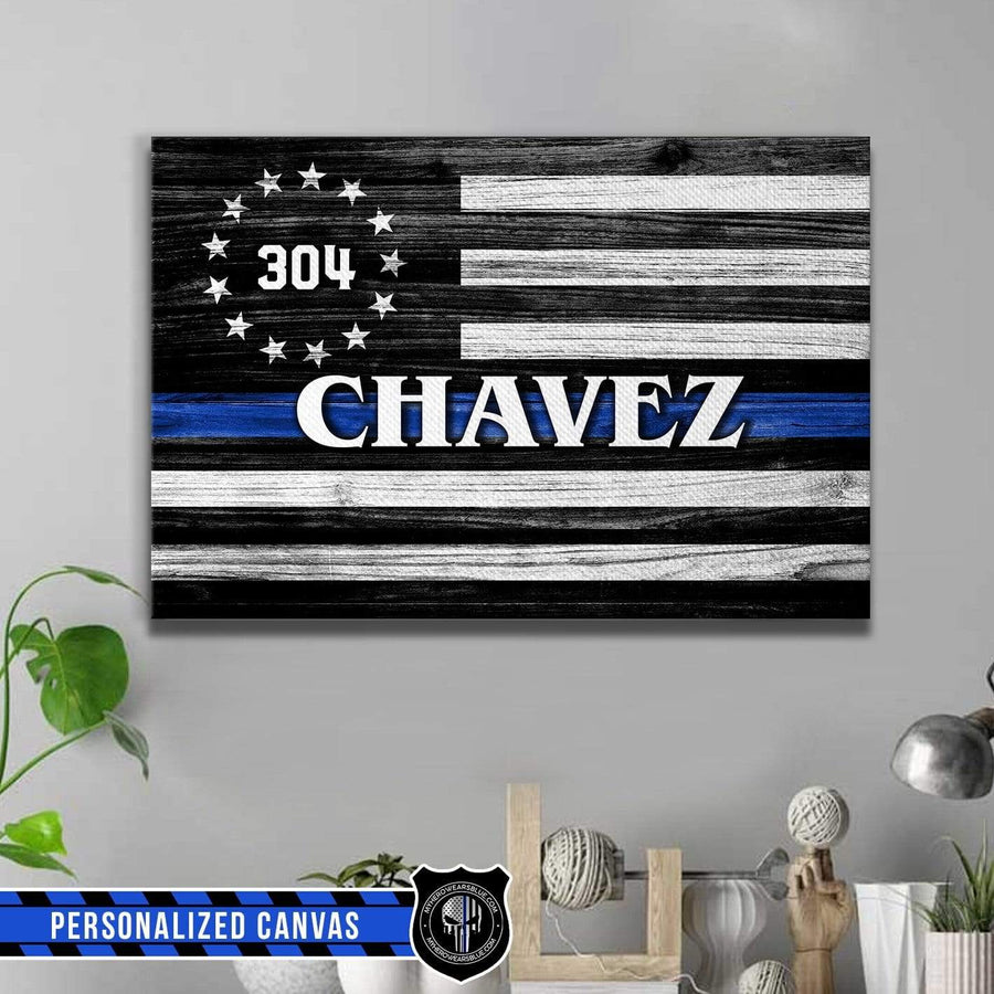 Canvas Prints 24" x 16" - BEST SELLER Personalized Canvas - Thin Blue Line Flag - Circle Star
