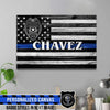 Canvas Prints 12" x 8" Personalized Canvas - Thin Blue Line Flag - Police Badge And Name