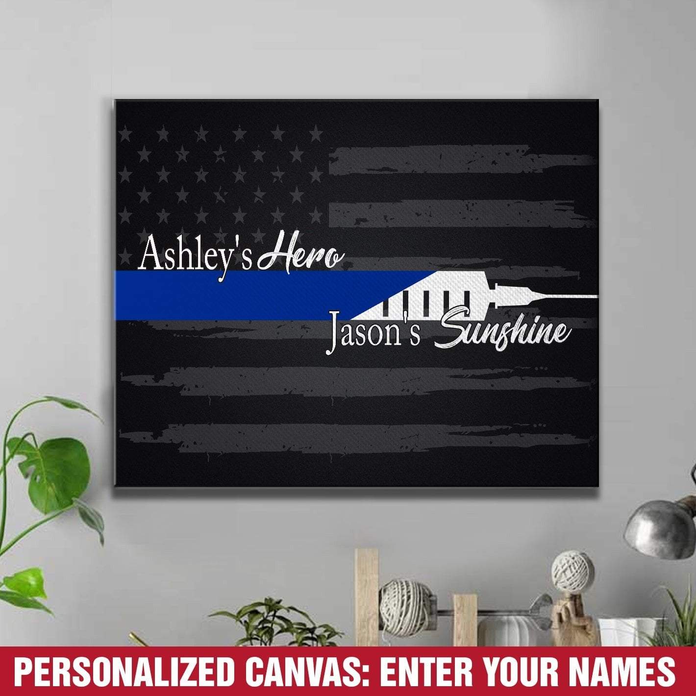 Canvas Prints 12" x 8" Personalized Canvas - Thin Blue Line - Needle