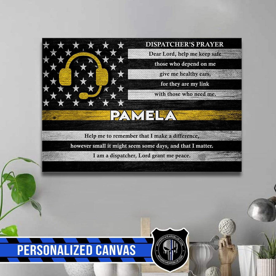 Canvas Prints 24" x 16" - BEST SELLER Personalized Canvas - Thin Gold Line Flag - Dispatcher's Prayer