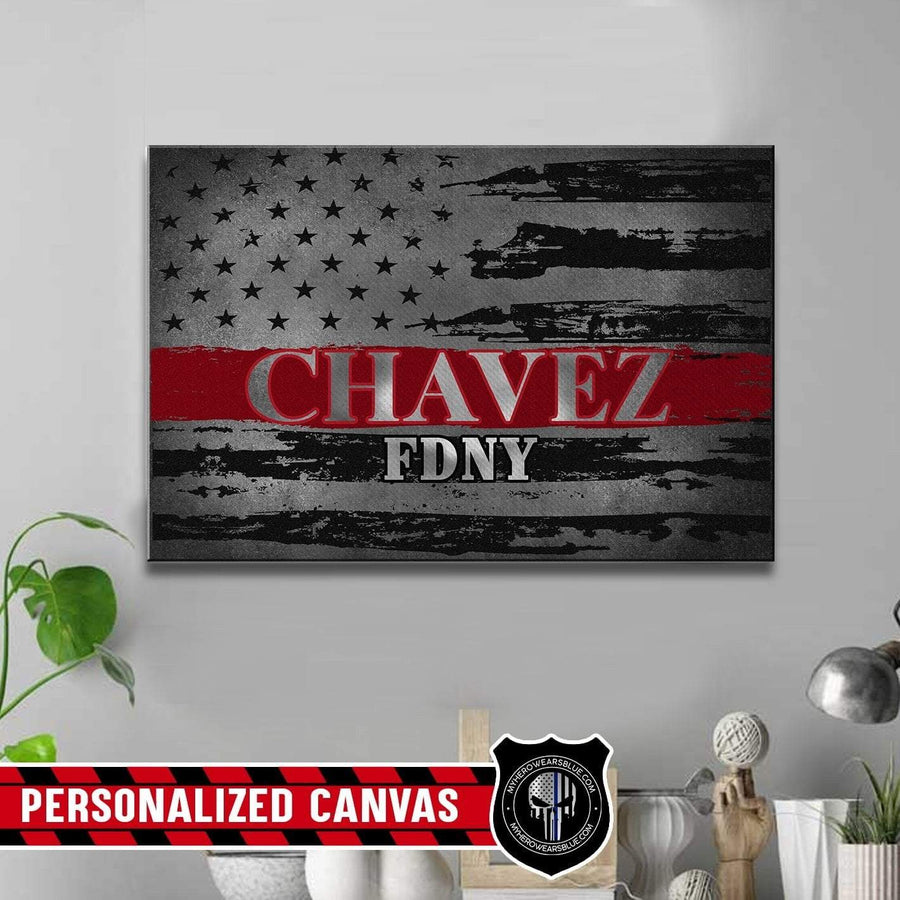 Canvas Prints 24" x 16" - BEST SELLER Personalized Canvas - Thin Red Line Flag - Name And Department