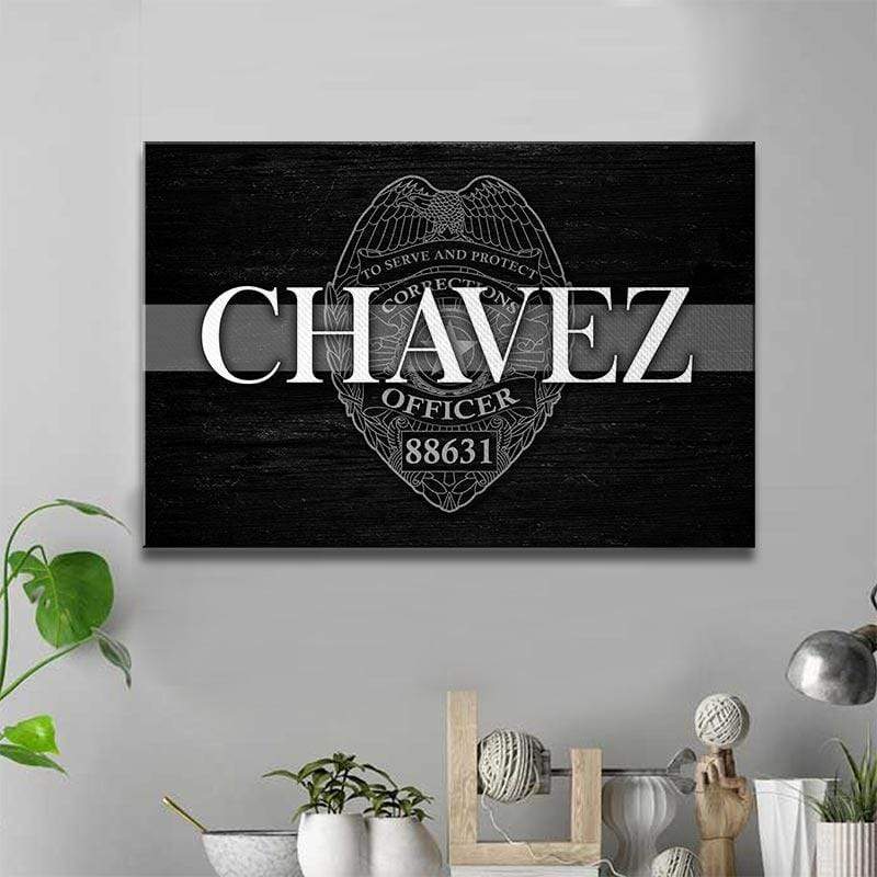 Thin Silver Line - Corrections Officer Personalized Canvas Print