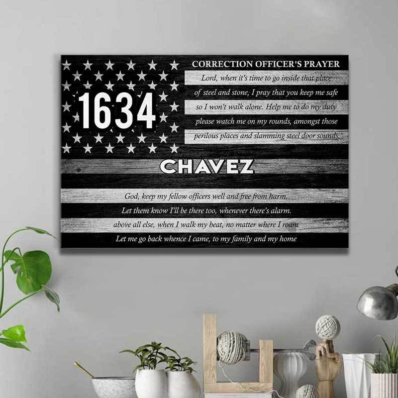 Thin Silver Line Flag - Corrections Officer's Prayer Personalized Canvas Print