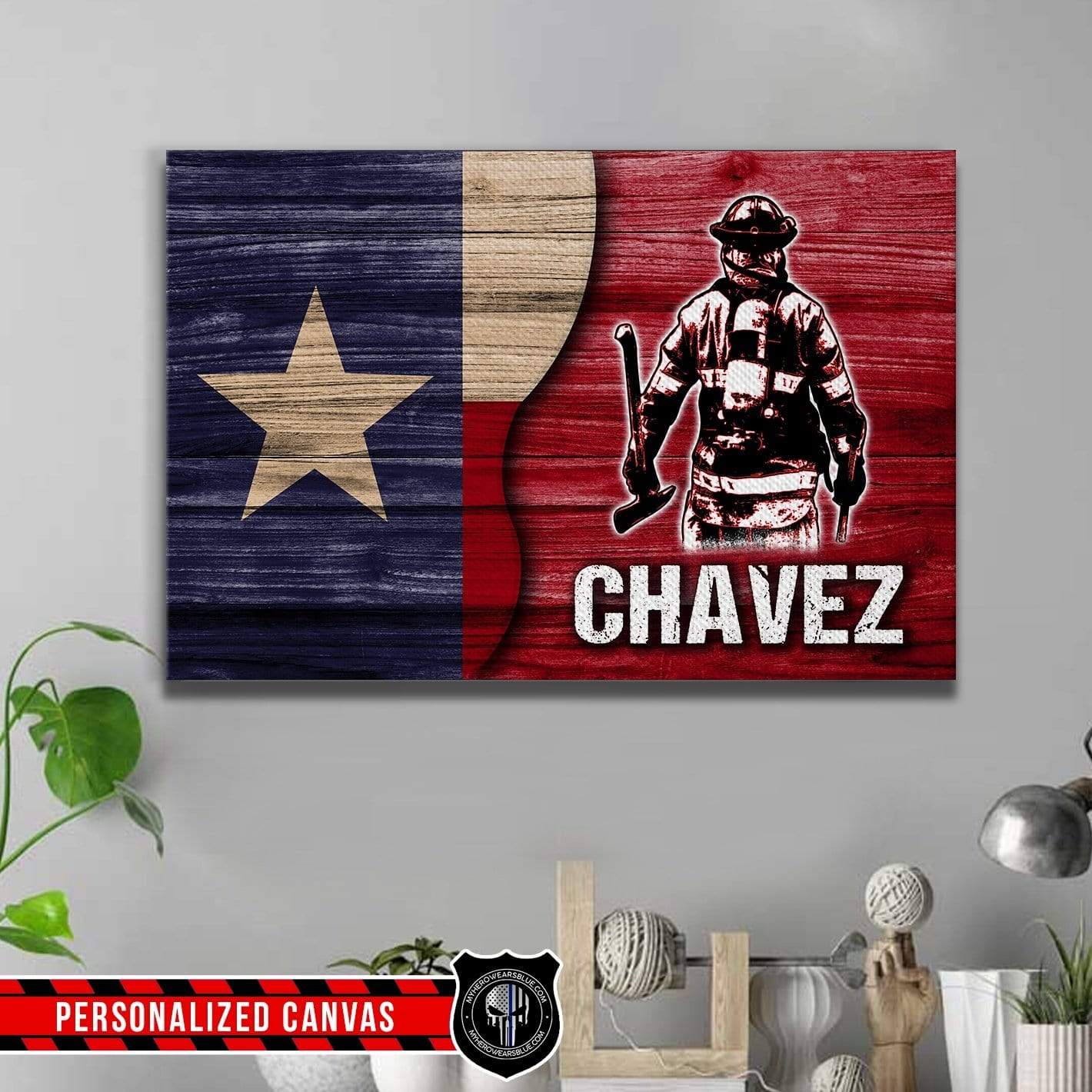 Canvas Prints 24" x 16" - BEST SELLER Personalized Canvas - TRL - Texas Flag Firefighter