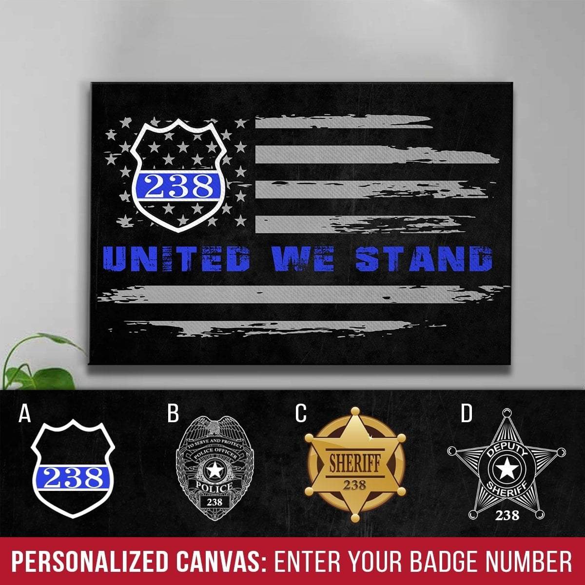 Canvas Prints 12" x 8" Personalized Canvas - United We Stand - Police