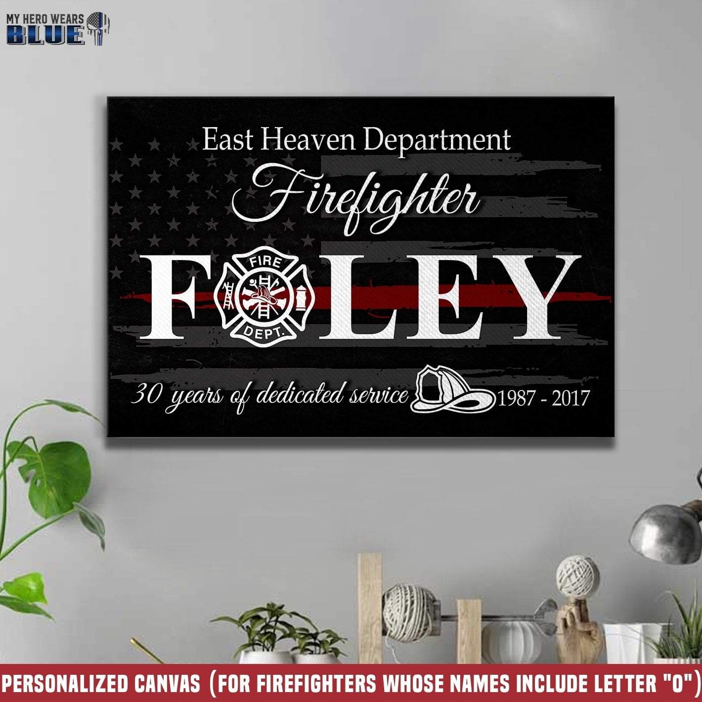 Canvas Prints 12" x 8" Personalized - Firefighter - Thin Red Line Flag Canvas