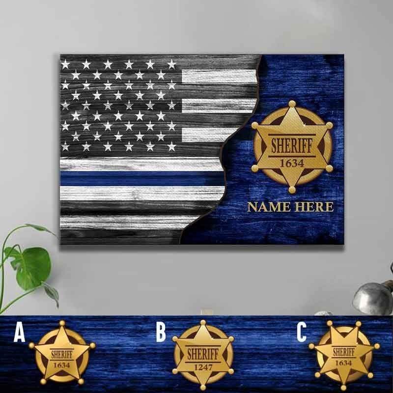 Half Thin Blue Line With Sheriff Badge Canvas Print - My Hero Wears Blue