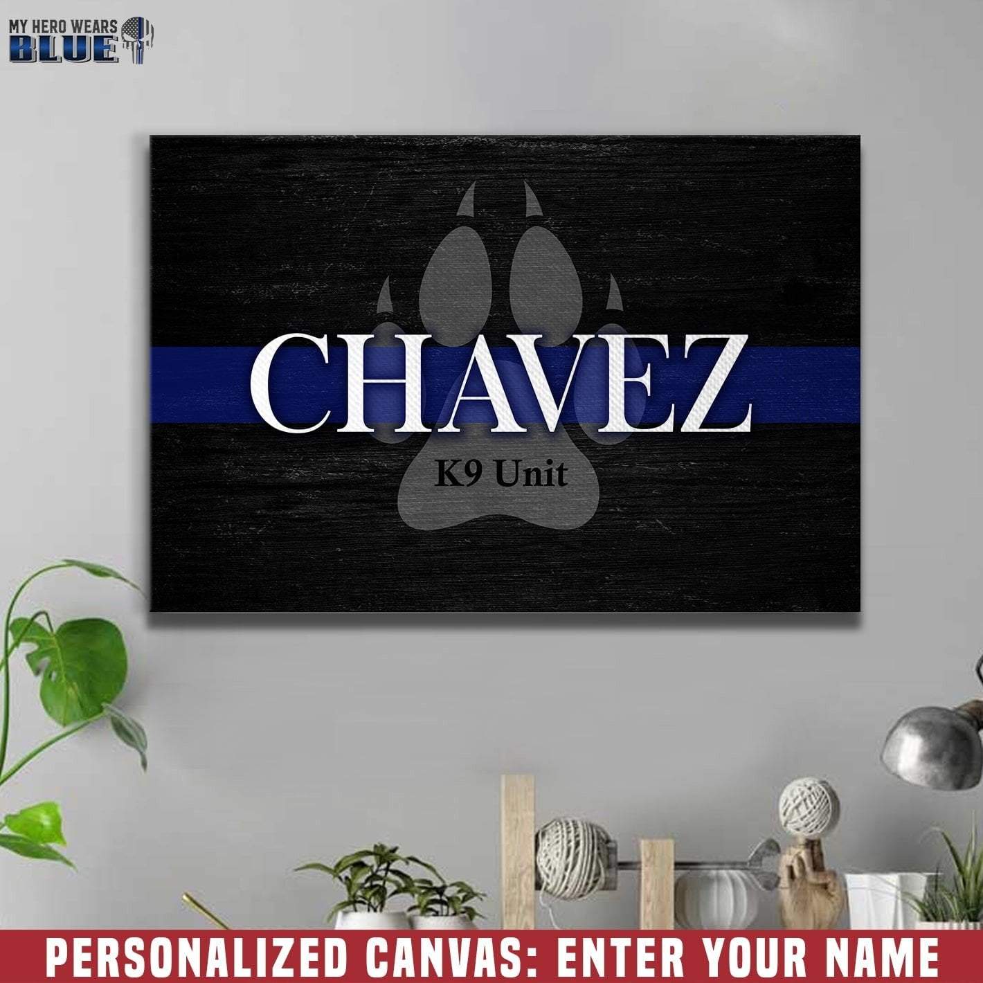 Canvas Prints 12" x 8" Personalized - K9 Paw - Police Name Canvas