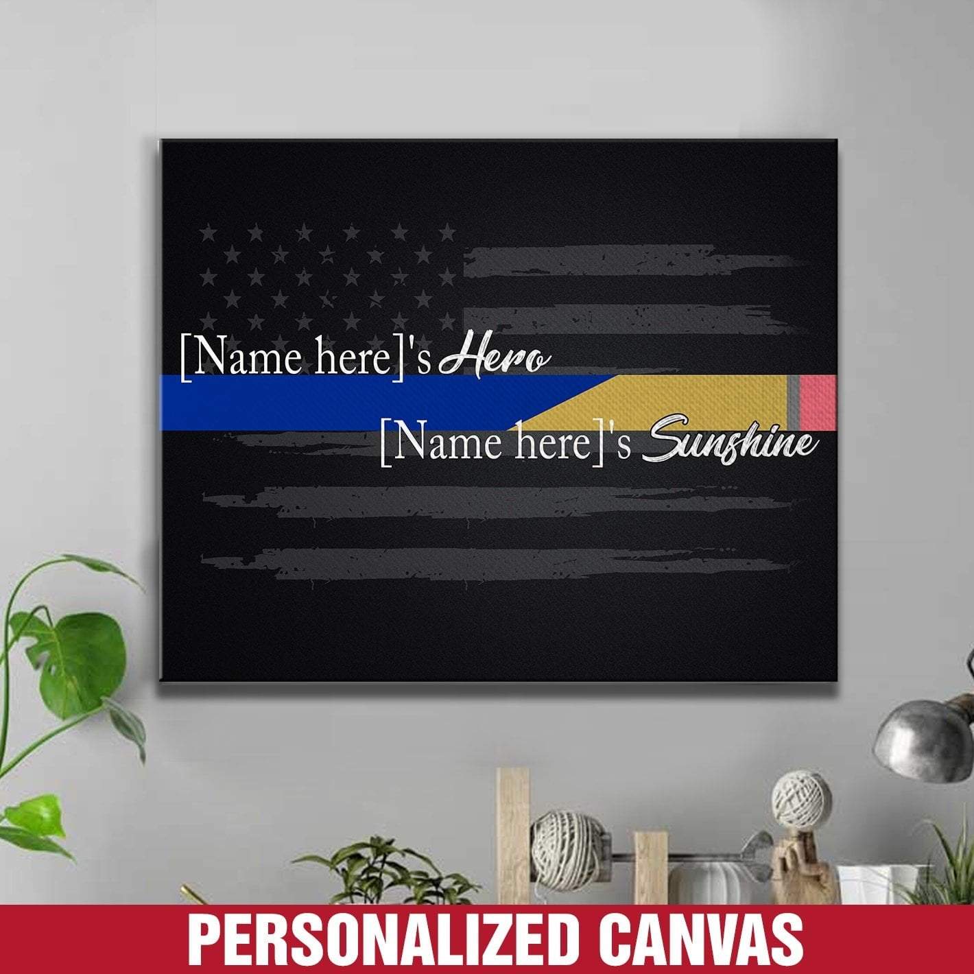 Canvas Prints 12" x 8" Personalized - Teacher x Thin Blue Line Canvas