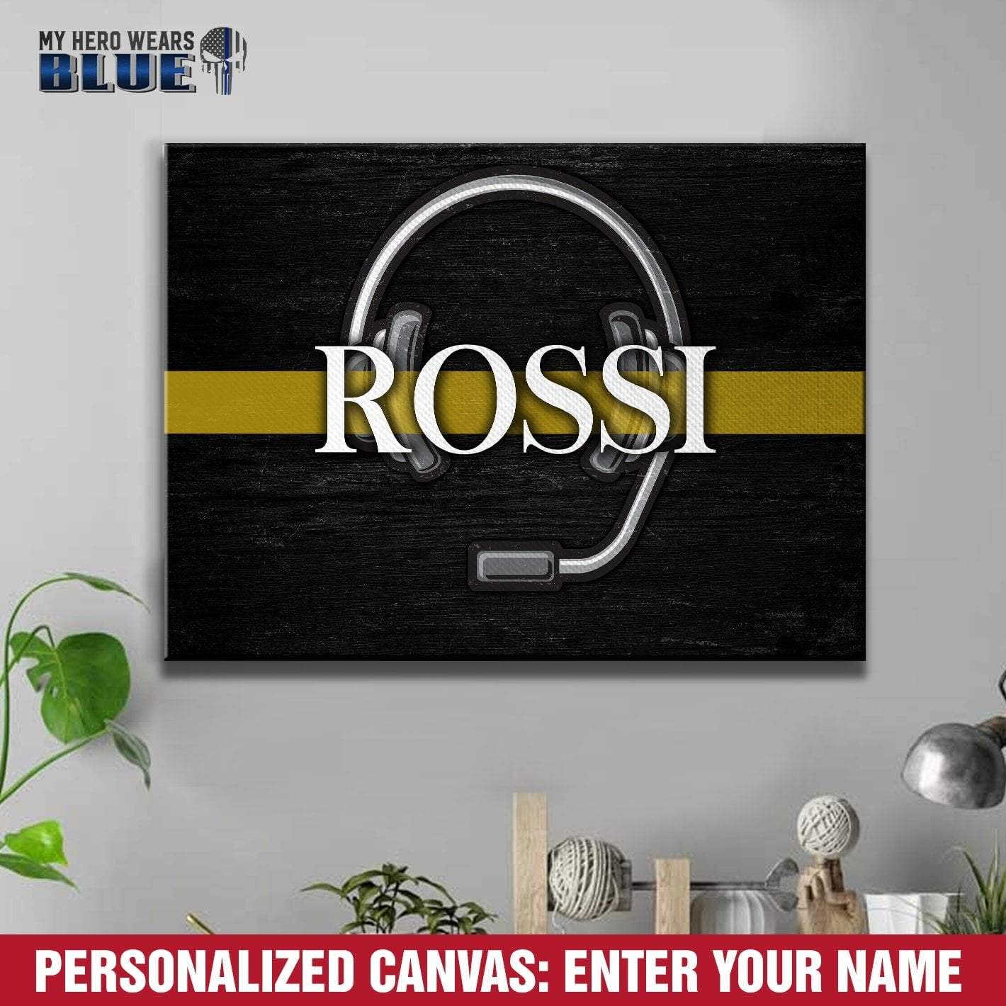 Canvas Prints Personalized - Thin Gold Line - Headset and Name Canvas