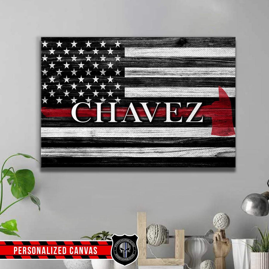 Canvas Prints 12" x 8" Personalized - Thin Red Line - Firefighter Axe Canvas