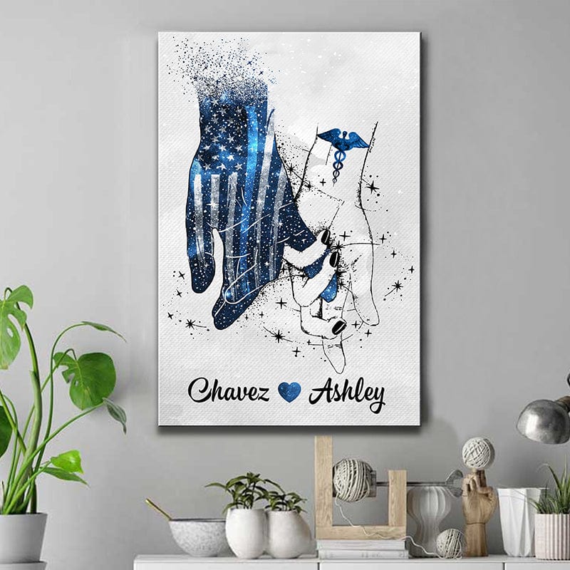 Canvas Prints 16" x 24" - BEST SELLER / 0.75" Police And Nurse Couple Always By Your Side Thin Blue Line Personalized Canvas Print