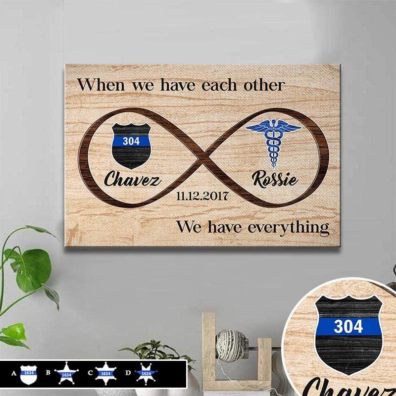Police Nurse Infinity Thin Blue Line Personalized Canvas Print