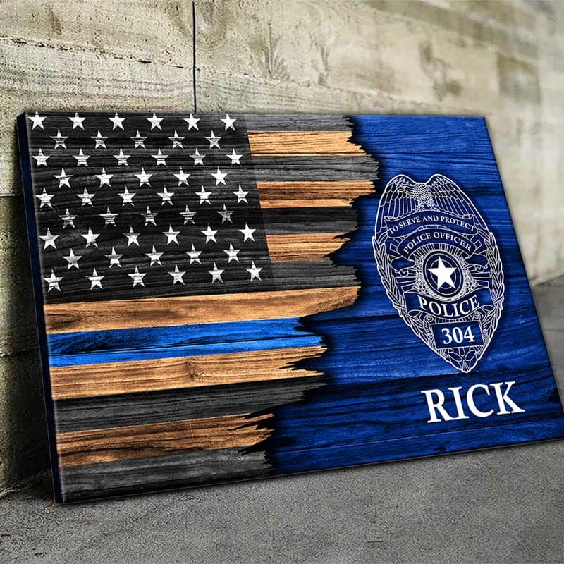 Canvas Prints Police Officer Badge Thin Blue Line Canvas Print - Half Flag