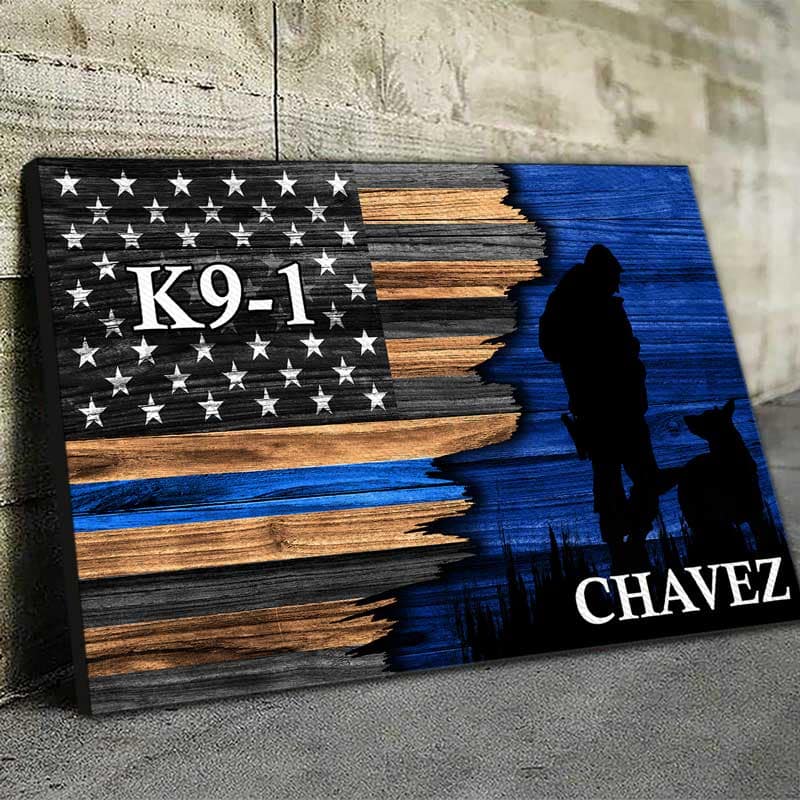 Canvas Prints Police Officer Vs K9 Unit Thin Blue Line Canvas Print - Half Flag