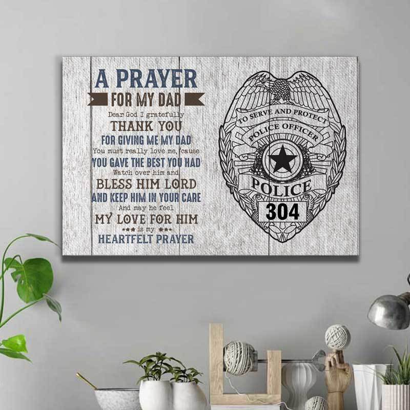 Prayer For My Dad Police Officer Thin Blue Line Canvas Print - My Hero 