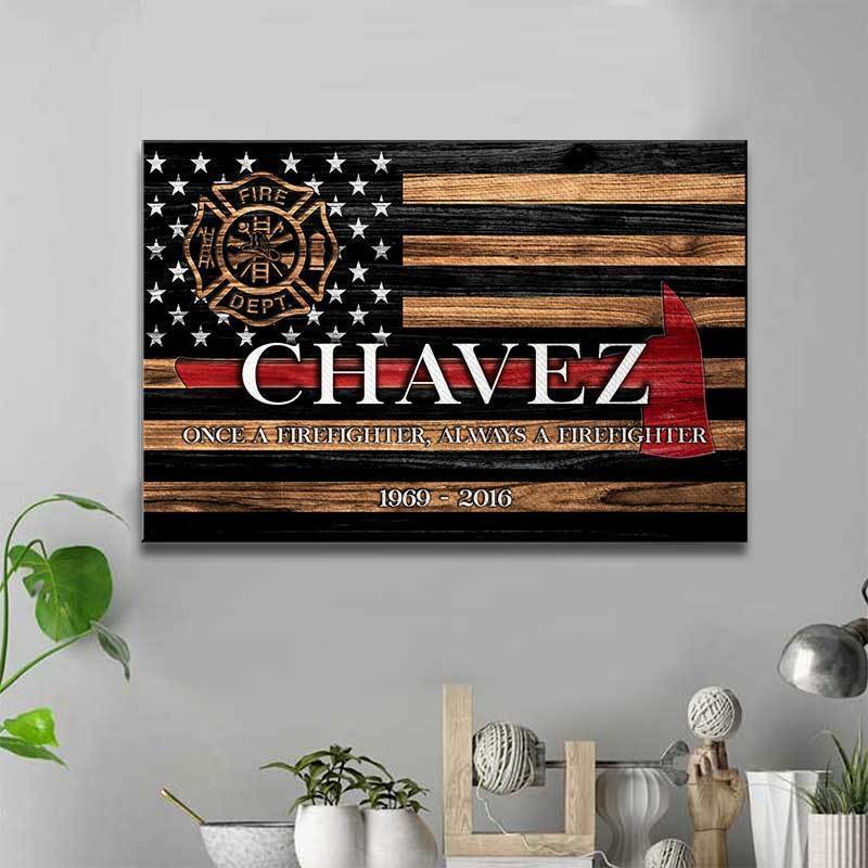 Canvas Prints 12" x 8" Retired Firefighter Logo Axe Thin Red Line Personalized Firefighter Canvas Print