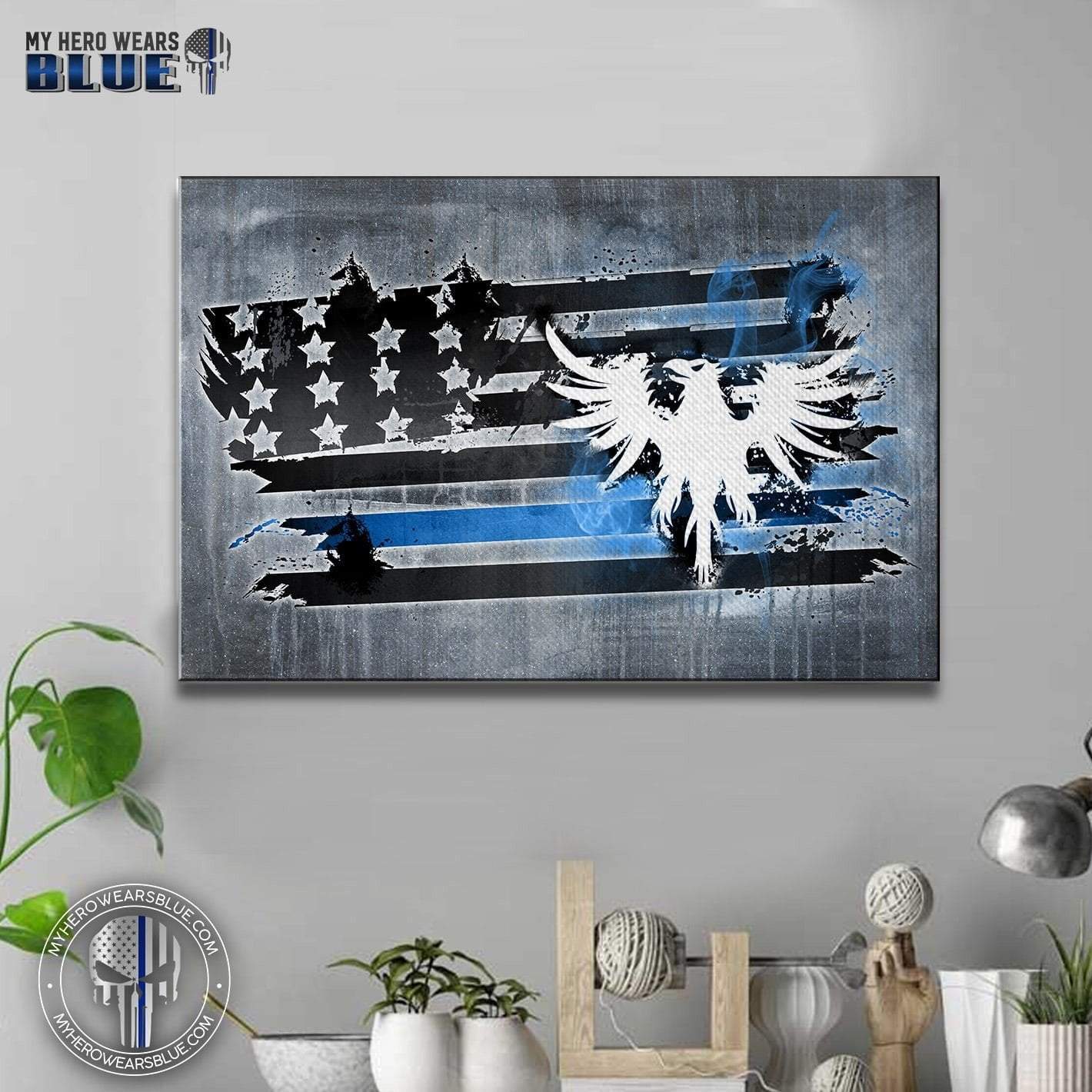 Canvas Prints 12" x 8" Scratched Eagle Canvas - Thin Blue Line