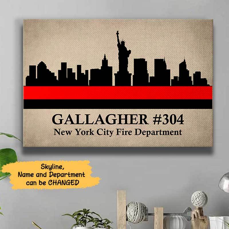 State Skyline Thin Red Line Firefighter Thin Blue Line Canvas Print