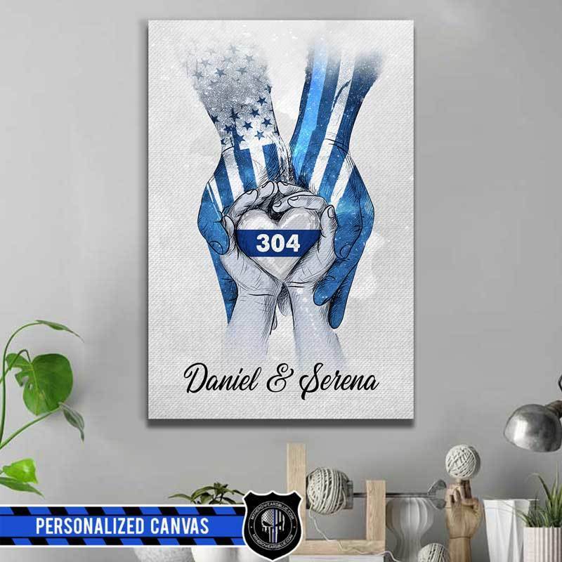 Daddy Holding Hand Thin Blue Line Canvas Print