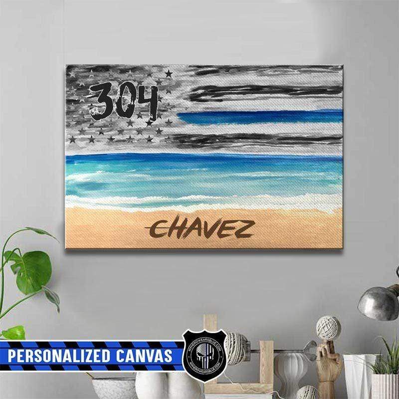 Flag Shining Sea Thin Blue Line Canvas Print