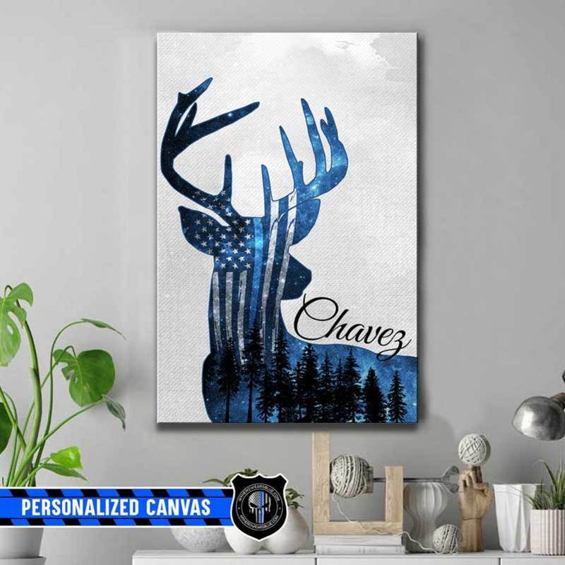 Galaxy Deer Thin Blue Line Flag Thin Blue Line Canvas Print