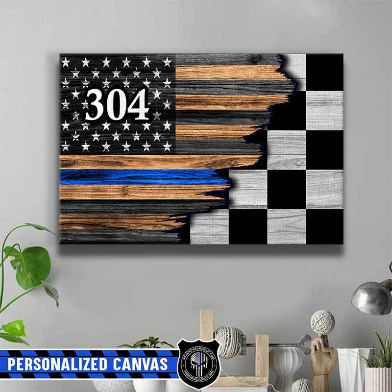 Half Flag Racing Thin Blue Line Canvas Print